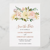Bloemen Blush Roze Elegant Bruiloft Save The Date Folie Uitnodiging (Voorkant)