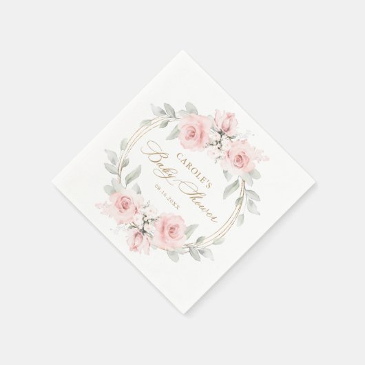 Bloemen Blush Roze Groen Goud Baby shower Servet (Hoek)