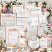 Bloemen Blush Roze Lint Elegant Zwaan Baby shower Kaart