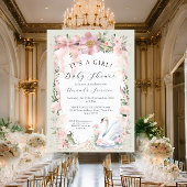 Bloemen Blush Roze Lint Elegant Zwaan Baby shower Kaart