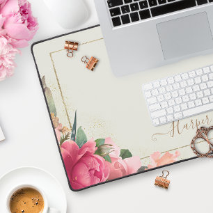 Bloemen Blush Roze Roses Goud Lijst Desk Mat