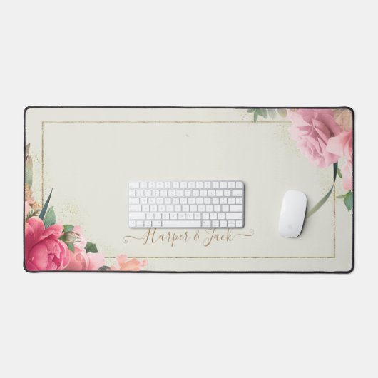 Bloemen Blush Roze Roses Goud Lijst Desk Mat (Keyboard & Muis)