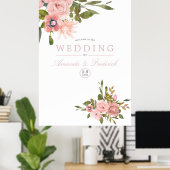 Bloemen Blush Roze Rozen Bruiloft Welkom Poster (Thuiskantoor)