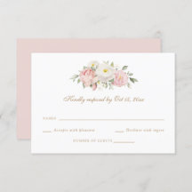 Bloemen Blush Roze Rozen Groen Bruiloft RSVP Kaart