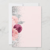 Bloemen Blush Roze Zilver Glitter Bourgogne Huweli Kaart (Achterkant)