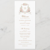 Bloemen Blush Rozen Groen Crest Monogram Bruiloft Programma (Voorkant)