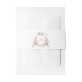 Bloemen Blush Rozen Groen Crest Monogram Bruiloft Uitnodigingen Wikkel