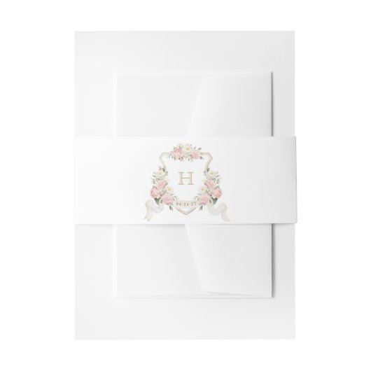 Bloemen Blush Rozen Groen Crest Monogram Bruiloft Uitnodigingen Wikkel (Voorkant Voorbeeld)