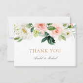 Bloemen Blush White Greenery Dank u kaart (Voorkant)