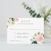Bloemen Blush Wit Romantisch Reageer RSVP Kaart (Staand voorkant)