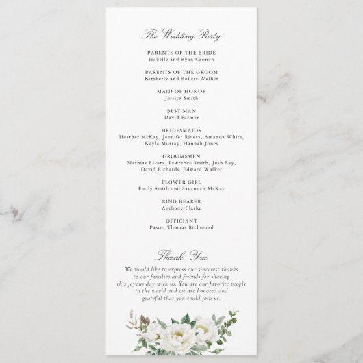 Bloemen Blush Witte Pioen Elegant Bruiloft Programma (Achterkant)