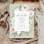 Bloemen Blush Witte Pioenen Bruiloft Save the Date Kaart
