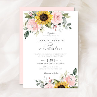 Bloemen Blush Zonnebloemen Groen Elegante bruiloft Kaart