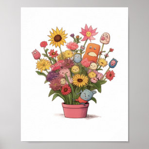 Bloemen, boeket, bloempot poster