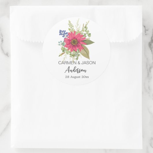 Bloemen Boeket Bruiloft Aangepaste naam Ronde Sticker (Tas)