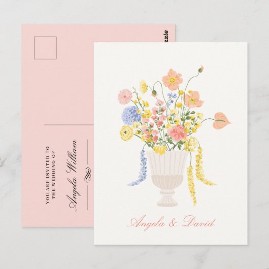 Bloemen boeket bruiloft briefkaart (Voorkant / Achterkant)