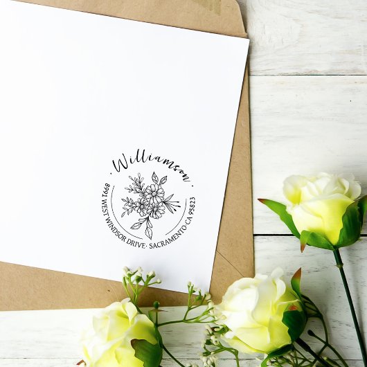 Bloemen Boeket Chic Script Retouradres Rubberstempel