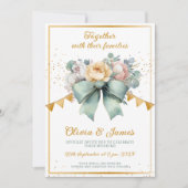 Bloemen Boeket Groene boog Goud Huwelijksuitnodigi Kaart (Voorkant)
