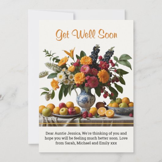 Bloemen Boeket Met Fruit Word Goed Binnenkort Kaart (Voorkant)