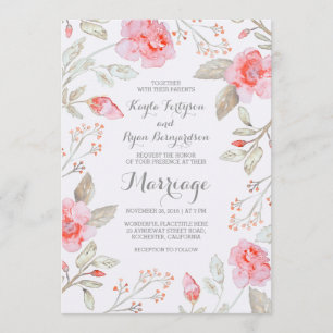 Bloemen Boeket - Roze Elegante Waterverf bruiloft Kaart