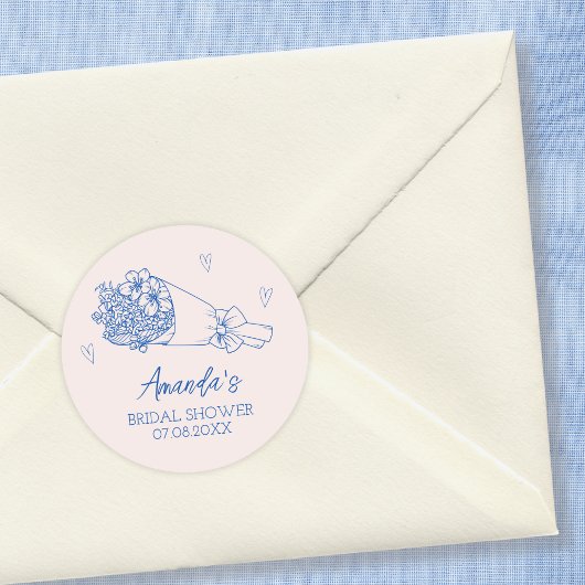 Bloemen Boerenmarkt Handgetekende Bruidsdouche Ronde Sticker