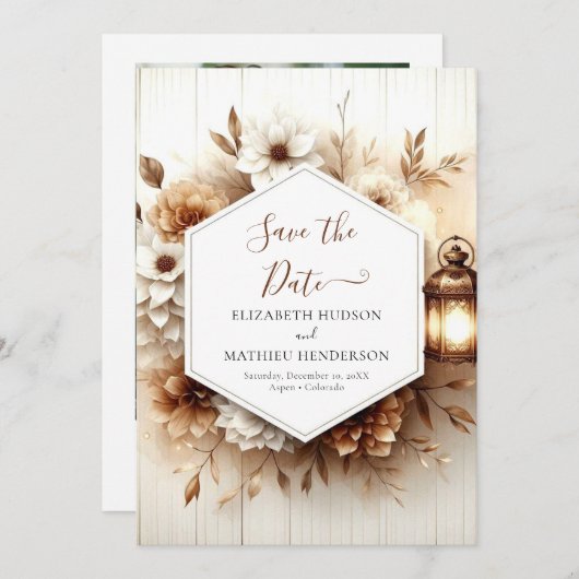 Bloemen Boho rustieke bruiloft Save The Date (Voorkant / Achterkant)