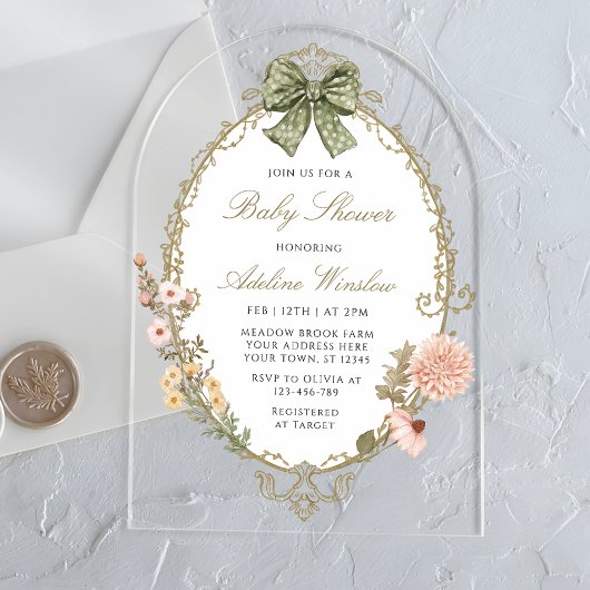 Bloemen  Boho Sage Baby shower Acryl Uitnodigingen