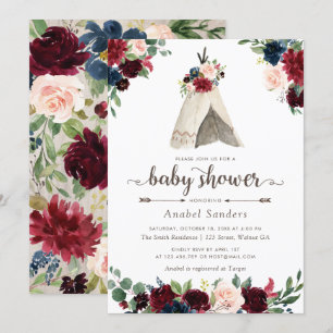 Bloemen Boho Teepee Chic Arrows Tribal Baby shower Kaart