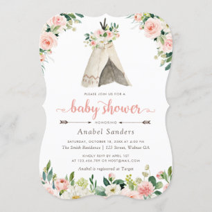 Bloemen Boho Teepee Chic Arrows Tribal Baby shower Kaart