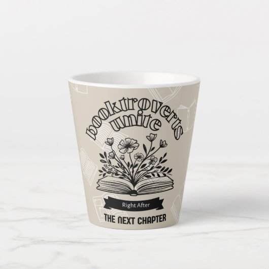 Bloemen "Booktroverts Unite" Latte Mok (Voorkant)