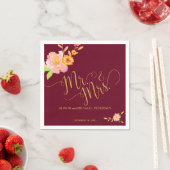 Bloemen bordeaux blush heer en mevrouw bruiloft servetten (Insitu)
