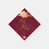 Bloemen bordeaux blush heer en mevrouw bruiloft servetten (Hoek)