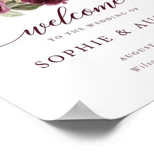 Bloemen bordeaux pompoen herfst bruiloft welkomstb poster (Hoek)