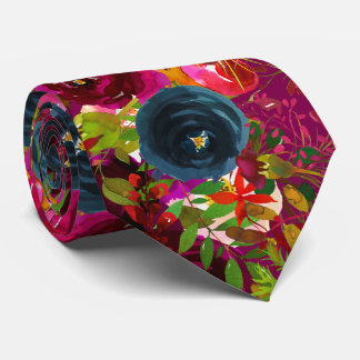 Bloemen Bordeaux Roze Navy Watercolor Trouwfeest Stropdas