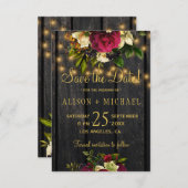 Bloemen bordeaux schuur hout save the date bruilof (Voorkant / Achterkant)