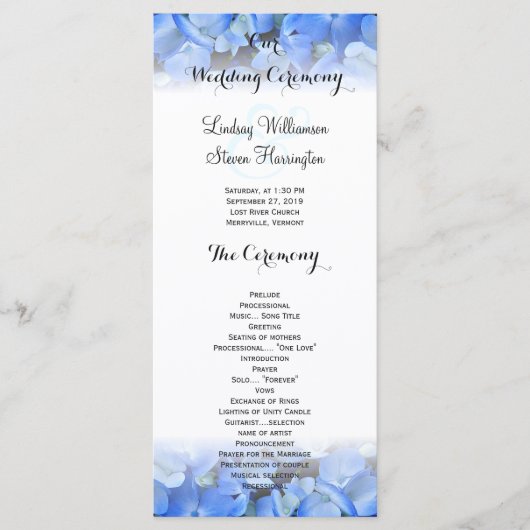 Bloemen Border Blue Hydrangea Wedding Tall Program Programma (Voorkant)