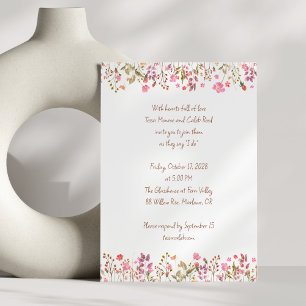 Bloemen Border Roze Tuin Handgeschreven bruiloft Kaart