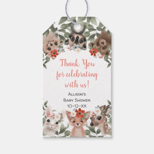 Bloemen bosdieren bos meisje baby shower cadeaulabel (Voorkant)