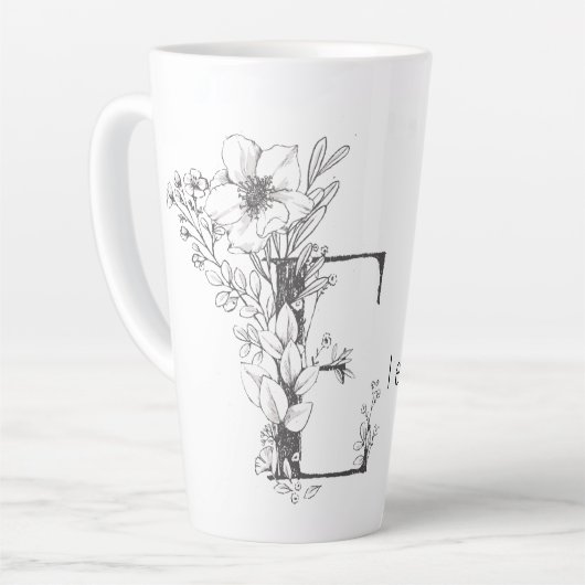 Bloemen Botanisch Monogram "E" Aangepaste tekst El Latte Mok (Linkerhoek)