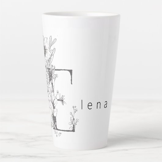 Bloemen Botanisch Monogram "E" Aangepaste tekst El Latte Mok (Voorkant)