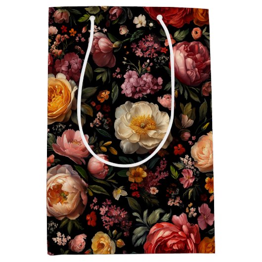 Bloemen Botanische Moody Zwart Nederlandse Fine Ar Medium Cadeauzakje (Voorkant)