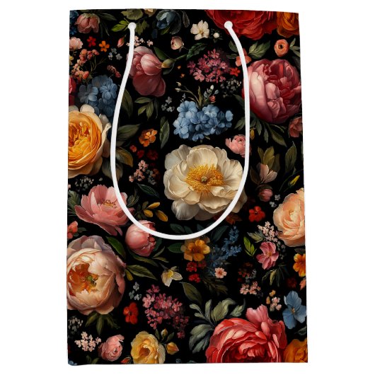 Bloemen Botanische Moody Zwart Nederlandse Fine Ar Medium Cadeauzakje (Voorkant)