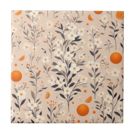 Bloemen botanische sinaasappels tegeltje (Voorkant)