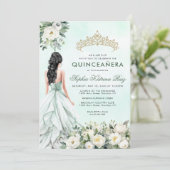 Bloemen Botanische Smaragd Goud Prinses Quinceañer Kaart (Staand voorkant)