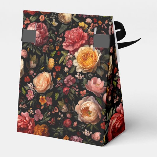 Bloemen Botanische Zwart Moody Chic Wedding Bedankdoosjes (Achterkant)