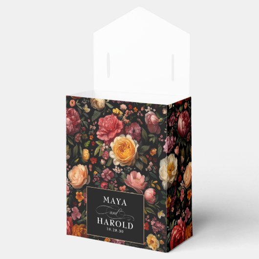 Bloemen Botanische Zwart Moody Chic Wedding Bedankdoosjes (Geopend)