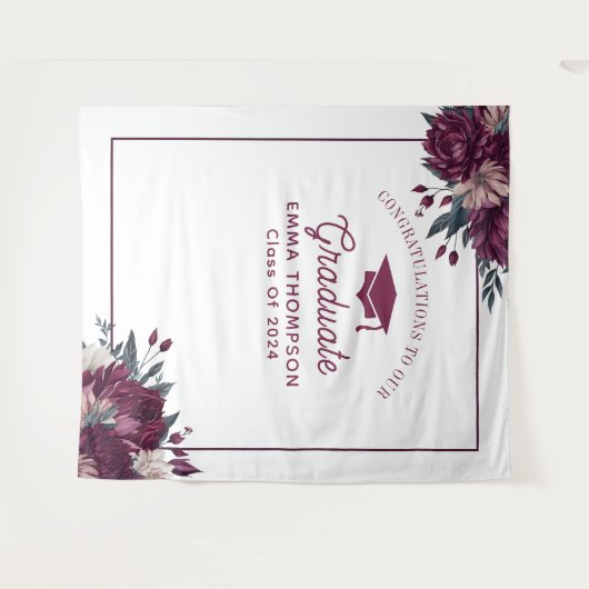 Bloemen Bourgogne en crème Afstuderen achtergrond Wandkleed (Voorkant (horizontaal))