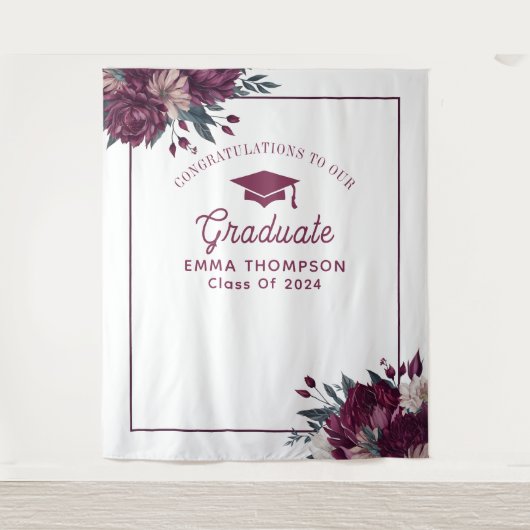 Bloemen Bourgogne en crème Afstuderen achtergrond Wandkleed (Voorkant)