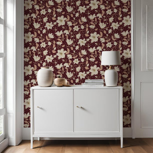 Bloemen Bourgogne Rood Beige Lelie Botanische Patr Behang
