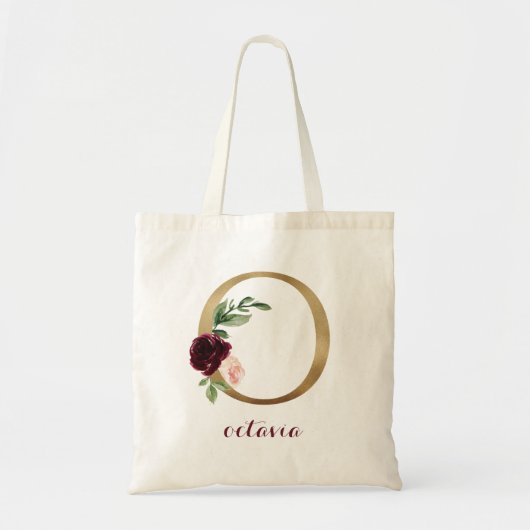 Bloemen Bourgondië Blush Goud Monogram Letter "O" Tote Bag (Voorkant)